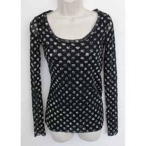 Fuzzi Italy Top Womens Medium Black Dot Print Long Sleeve Mesh Lightweight Italy